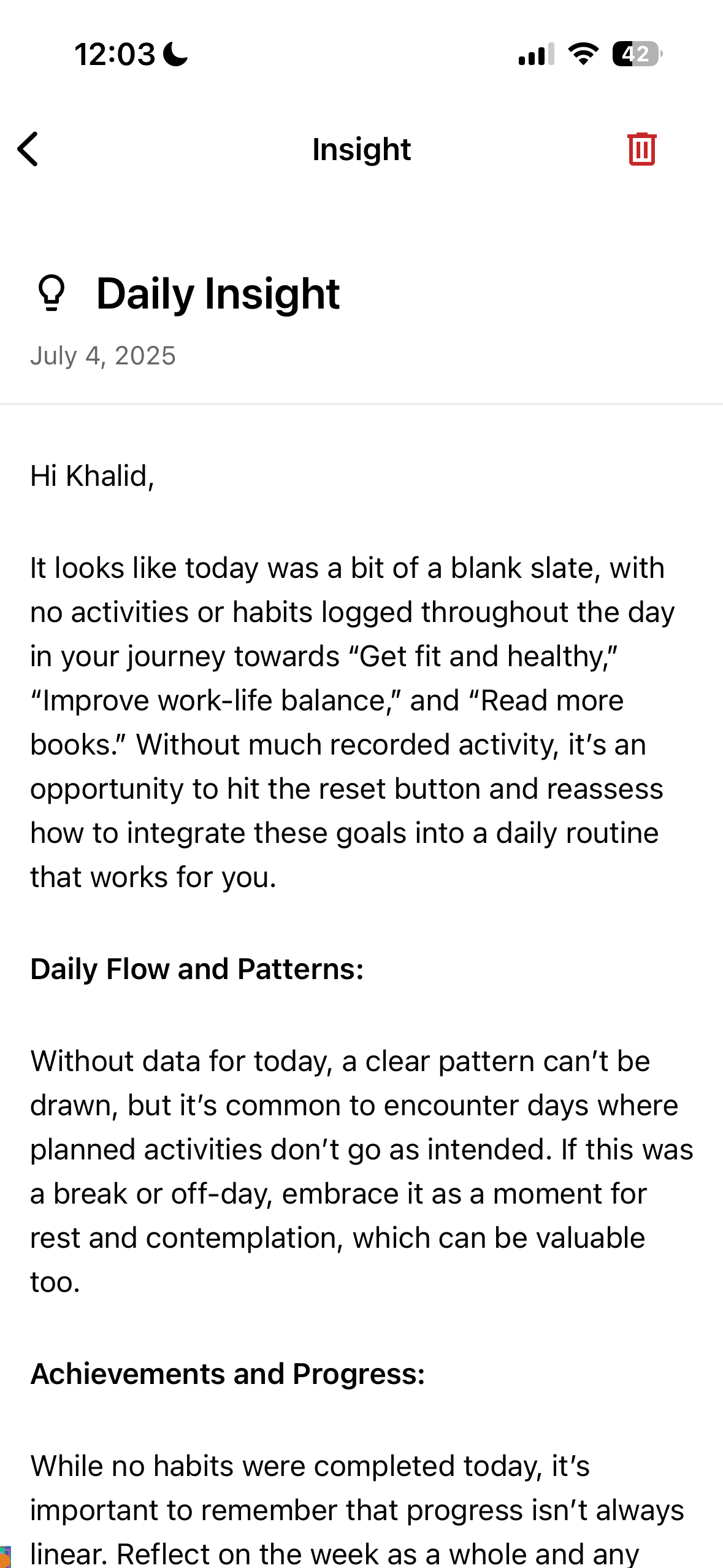 to Improve Daily - Quickly reflect, see exactly what worked, and Grova adjusts tomorrow's plan automatically.